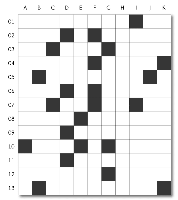 Grille de mots croisés de 11x13 cases de l'école d'enseignement spécialisé Les Colibris