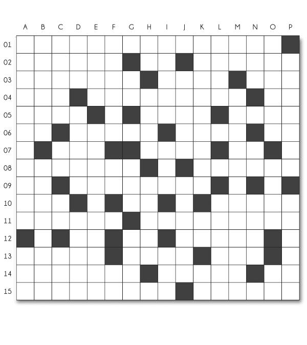 Grille de mots croisés de 16x15 cases