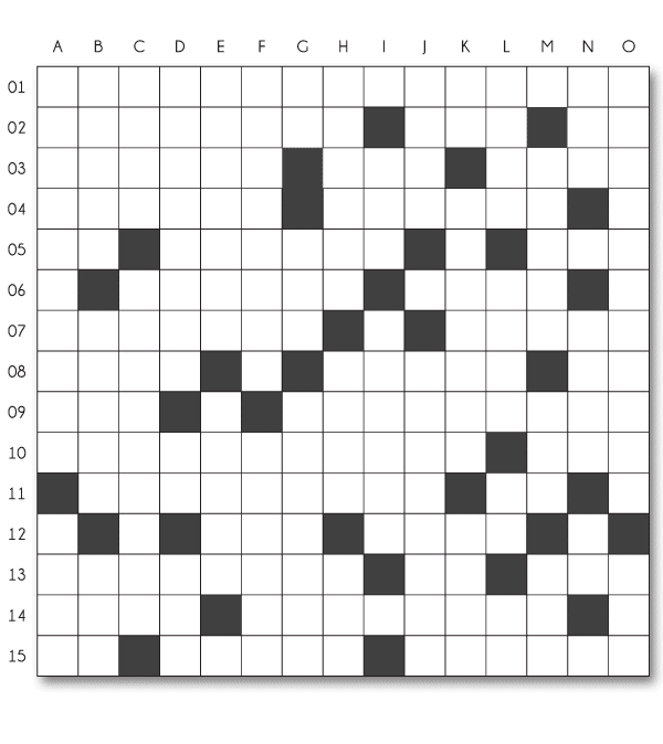 Grille de mots croisés de 15x15 cases