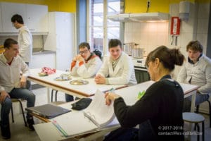 Préparation de la recette "Tagliatelles carbonara" lors d'un cours de cuisine au Saulchoir (Les Colibris)