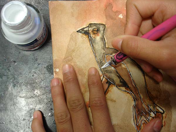 La couleur sur une illustration au henné : Illustration d'une étape du déroulement de cours d'une fiche d'activité de l'atelier ART et différences