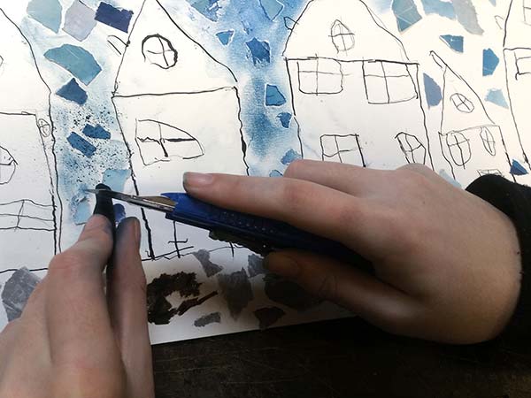 Les petites maisons : Illustration d'une étape du déroulement de cours d'une fiche d'activité de l'atelier ART et différences