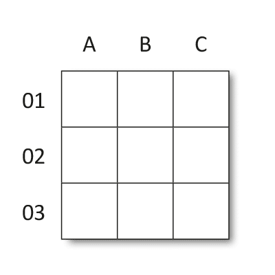 Grille de mots croisés de 3x3 cases